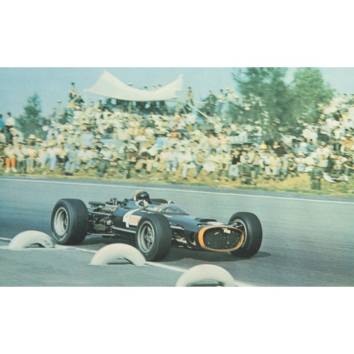 429 - AFTER MICHAEL TURNER SET OF FOUR VINTAGE COLOUR PRINTS OF ORIGINAL PAINTINGS OF RACING CARS IN ACTIO... 