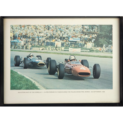 429 - AFTER MICHAEL TURNER SET OF FOUR VINTAGE COLOUR PRINTS OF ORIGINAL PAINTINGS OF RACING CARS IN ACTIO... 