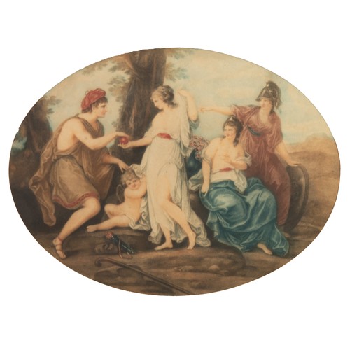 430 - AFTER ANGELICA KAUFFMAN EARLY 20th CENTURY OVAL COLOUR AQUATINT The Judgement of Paris In original g... 