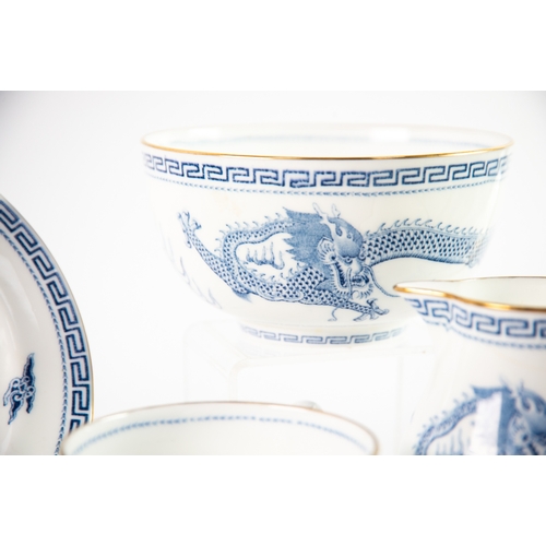 49 - THIRTY NINE PIECE WEDGWOOD BLUE AND WHITE CHINA PART TEA SERVICE, printed with snarling four toed dr... 