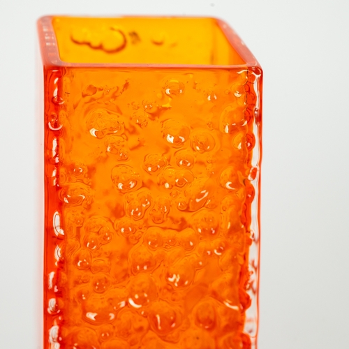 2 - FOUR PIECES OF TEXTURED WHITEFRIARS STUDIO GLASS, comprising: PAIR OF NAILHEAD VASES in tangerine, 6... 