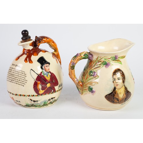 61 - CROWN DEVON MOULDED POTTERY MUSICAL ‘JOHN PEEL’ FLASK AND STOPPER, 8 ¼” (21cm) high, together with a... 