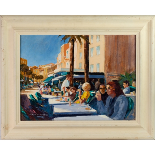 11 - DEREK BRADBURY (1937)OIL ON BOARD Continental busy street cafes Signed lower left 11 1/2