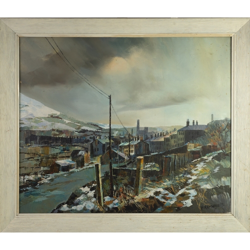 24 - BRIAN R ENTWISTLE (TWENTIETH/ TWENTY FIRST CENTURY)OIL PAINTING ON CANVAS Marsden, northern town wit... 