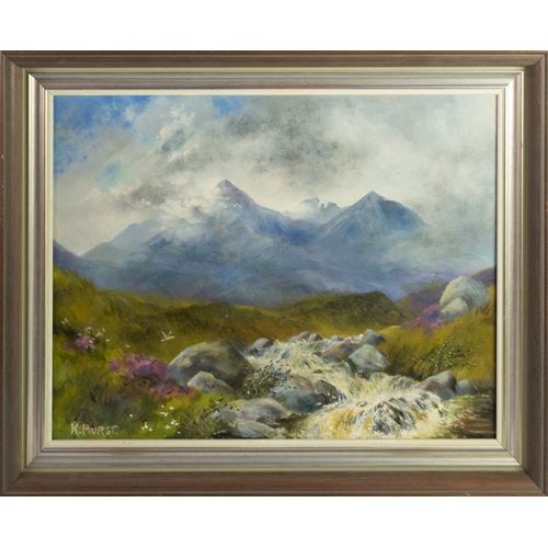 62 - KATHLEEN HURST (TWENTIETH CENTURY)OIL ON CANVAS 'The Black Cuillins, Skye' Signed lower left and tit... 