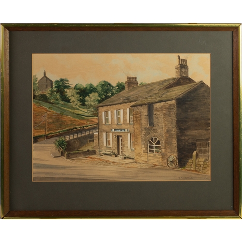 19 - CONSTANCE M CROSSLEY (TWENTIETH CENTURY)WATERCOLOUR View of the Church Inn, Uppermill Signed lower r... 