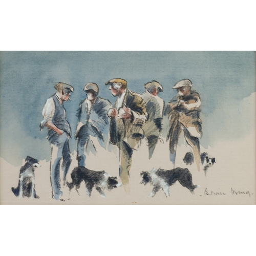 65 - BRIAN IRVING (1931-2013)WATERCOLOURFarmers with sheep dogs Signed 4 ½” x 7 ½” (11.4cm x 19cm)PLEASE ... 