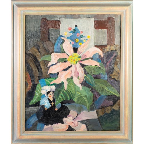 47 - LUCY HARWOOD (1893-1972)OIL ON CANVAS‘Poinsettia with Doll’ Signed in red ink verso and titled to SA... 