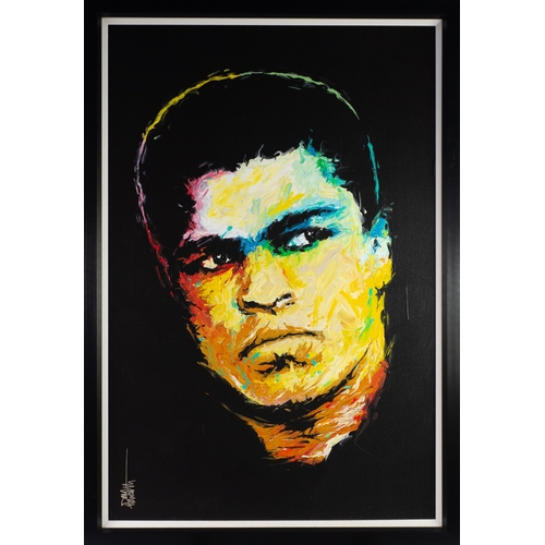 54 - DAVE (DAVO) HOWARTH (MODERN) ACRYLIC ON BOARDMuhammad Ali, head portraitSigned 36” x 23 ½” (91.4cm x... 