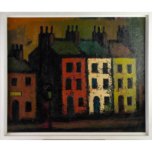 1 - WALTER ANDREWS (TWENTIETH CENTURY) OIL ON BOARD Street scene with painted housesInitialled verso 24”... 