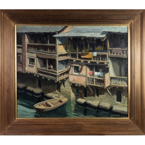 20 - JOHN R DAVIES (1899-1985) OIL ON BOARD‘Espalion sur lot, Averyron, France’ Signed, titled to TIB LAN... 