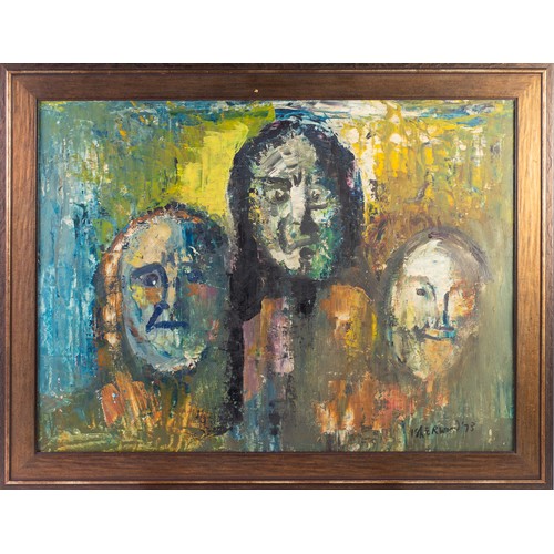 67 - JAMES LAWRENCE ISHERWOOD (1917-1989) OIL PAINTING ON BOARD Abstract study of three male heads Signed... 