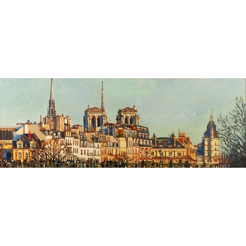 231 - STEPHEN COLLETT (MODERN) OIL ON CANVAS‘Paris’ Signed, titled to gallery label verso12” x 32” (30.5cm... 