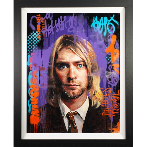 237 - ZINSKY (MODERN) MIXED MEDIA ON CANVAS‘Mr Cobain’ Signed, titled to gallery label verso35” x 28” (88.... 