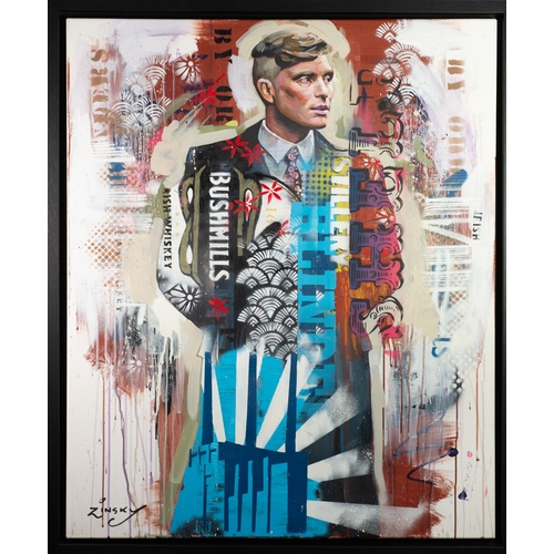 238 - ZINSKY (MODERN)MIXED MEDIA ON CANVAS‘Peaky Blinders’ Signed, titled to gallery label verso39” x 32” ... 