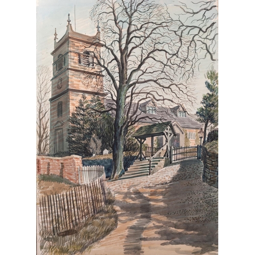 70 - NORMAN JAQUES (1922-2014) TWO WATERCOLOUR DRAWINGS View of a church 20 ½” x 14 ½” (52cm x 36.8cm) Es... 