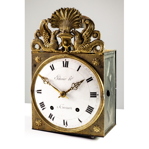 104 - ‘PELISSIER Hr A CONDOM’, LATE NINETEENTH CENTURY CONTINENTAL COMTOISE WALL CLOCK, the 8 ½” enamelled... 