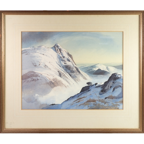 315 - VIVIENNE POOLEY (1944)WATERCOLOUR ‘Pikes O’ Stickle from Rosset Crag in Snow’ Signed, titled verso 1... 