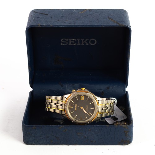 112 - SEIKO KINETIC TITANIUM GENT'S BI-METAL WRIST WATCH with black dial having batons, slate aperture and... 