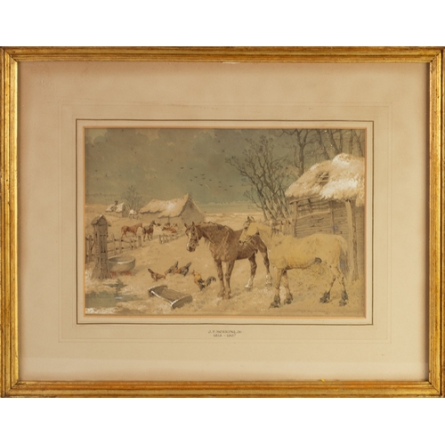 321 - J F HERRING JNR (1825-1907)WATERCOLOUR, HEIGHTENED IN WHITE‘Farmyard in Winter’ Signed, titled to Wa... 