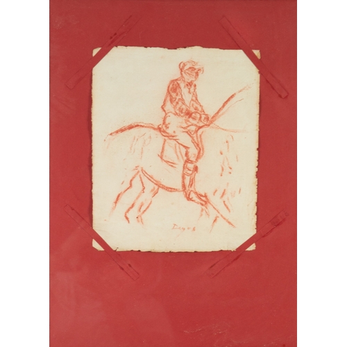 380 - ATTRIBUTED TO EDGAR DEGASRED CHALK DRAWING Study of an equestrian figure Signed 11” x 8 ¾” (28cm x 2... 