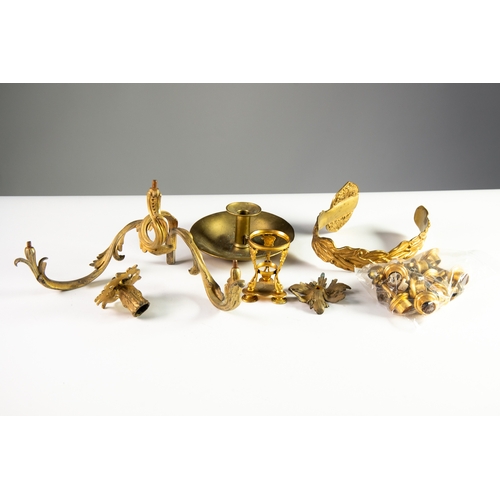 65 - COLLECTION OF NINETEENTH CENTURY AND LATER BRONZE AND BRASS LIGHTING PARTS, various, together with a... 