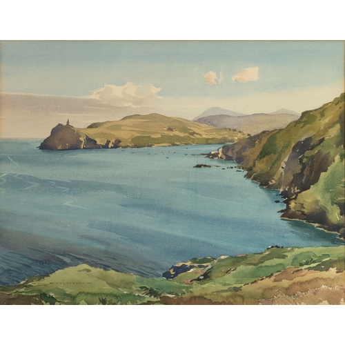 329 - JOHN HOBSON NICHOLSON (1911-1988) WATERCOLOUR PORT ERIN, ISLE-OF-MAN, with BRADDA HEAD in the distan... 