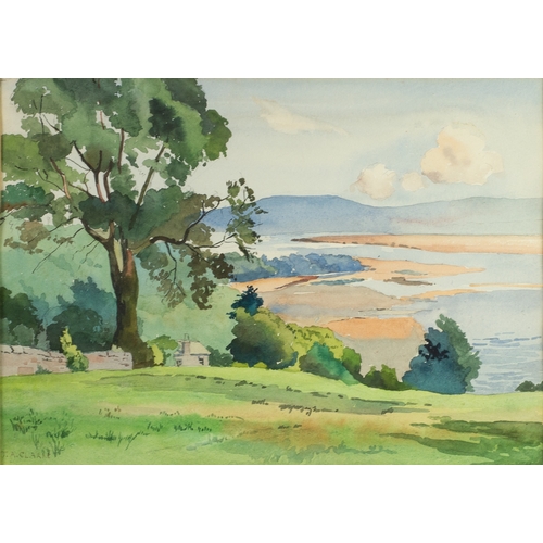 330 - T A CLARKE (TWENTIETH CENTURY) WATERCOLOUR 'The Kent Estuary' Signed lower left, inscribed in artist... 