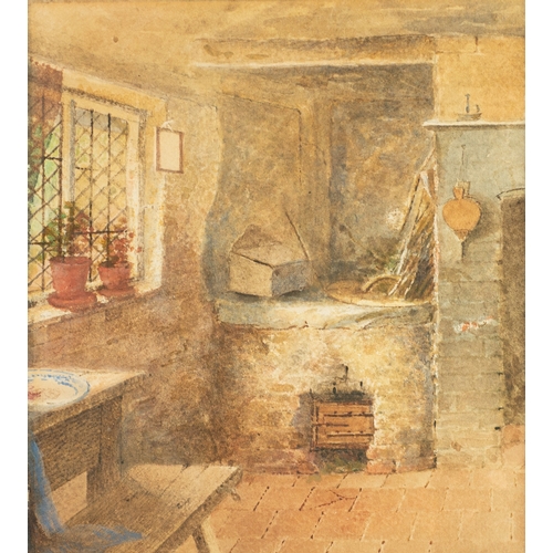 328 - ATTRIBUTED TO HODSON WATERCOLOUR DRAWING 19th Century cottage interior Unsigned 7 1/4in x 6 1/4in (1... 