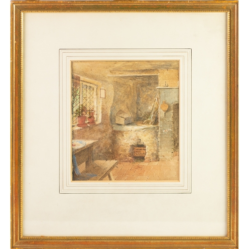 328 - ATTRIBUTED TO HODSON WATERCOLOUR DRAWING 19th Century cottage interior Unsigned 7 1/4in x 6 1/4in (1... 