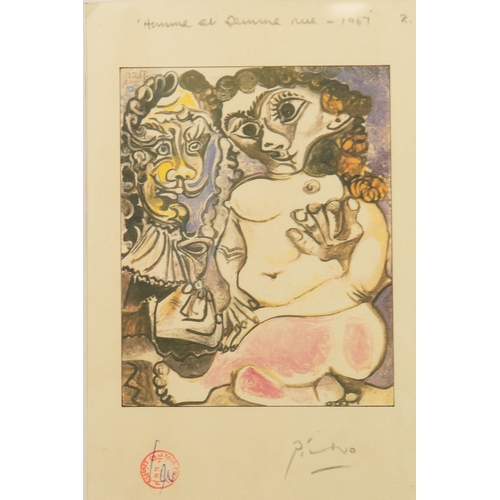 361 - AFTER PABLO PICASSOCOLOUR PRINT‘Homme et Femme nue - 1967’ 7” x 5 ½” (17.8cm x 14cm) With circular r... 