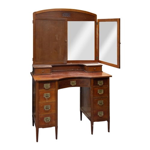 56 - CONTINENTAL MAHOGANY DRESSING TABLE: believed to be Austrian, fin de siècle, with barn-door triptych... 