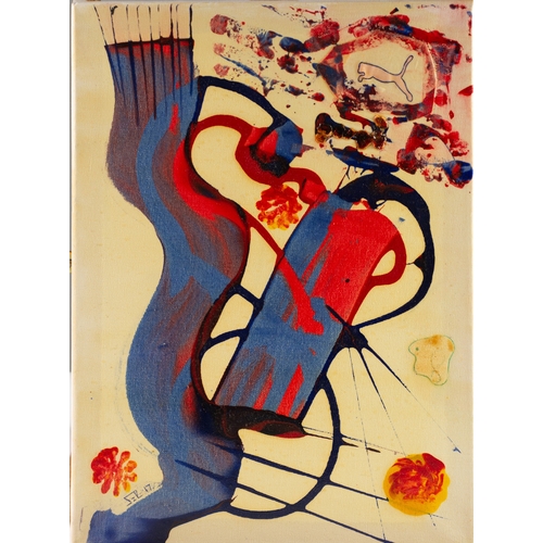 338 - ROSE FELLER (1975) MIXED MEDIA ON CANVAS Abstract in blue, red and yellow Signed and dated (20)17 16... 