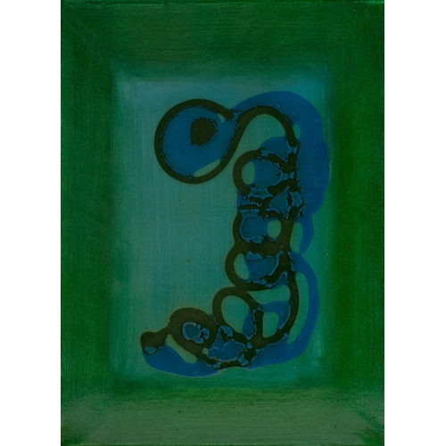 340 - ROSE FELLER (1975)MIXED MEDIA ON CANVASAbstract in blue and greenSigned and dated 2016 verso16” x 12... 