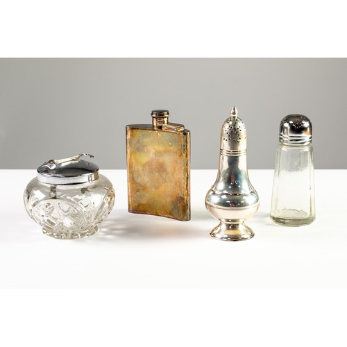 89 - ASPREY'S ELECTROPLATE OBLONG HIP FLASK with engine turned decoration, the twist-off top mounted on a... 