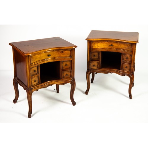 42 - SWISS WALNUT NIGHT STANDS: pair of early to mid-20th century walnut night stands of serpentine form ... 