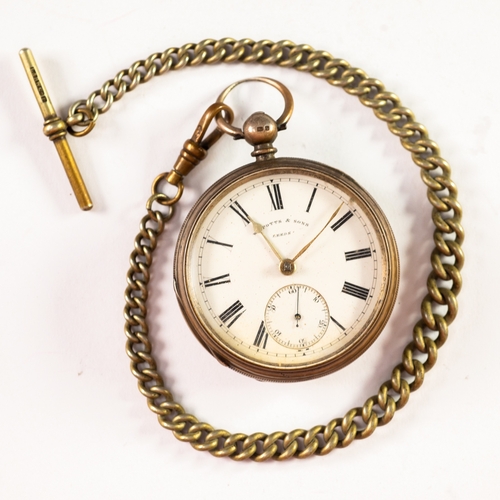 107 - WILLIAM POTTS & SONS, LEEDS, No 50292, VICTORIAN SILVER OPEN FACED POCKET WATCH, with key wind m... 