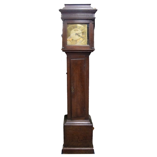 95 - EIGHTEENTH CENTURY OAK CASED LONGCASE CLOCK SIGNED BEN GILES PERSHORE, the 10 ½” brass dial with pol... 