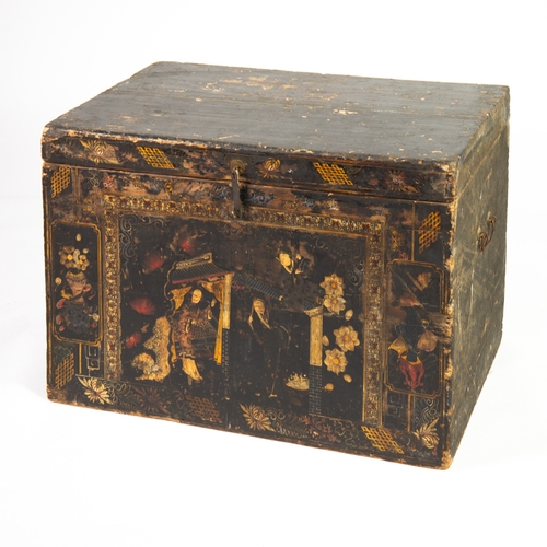 16 - ANTIQUE JAPANNED CHEST: 18th century and later, lap-jointed Namban (Nanban) style jappaned casket or... 