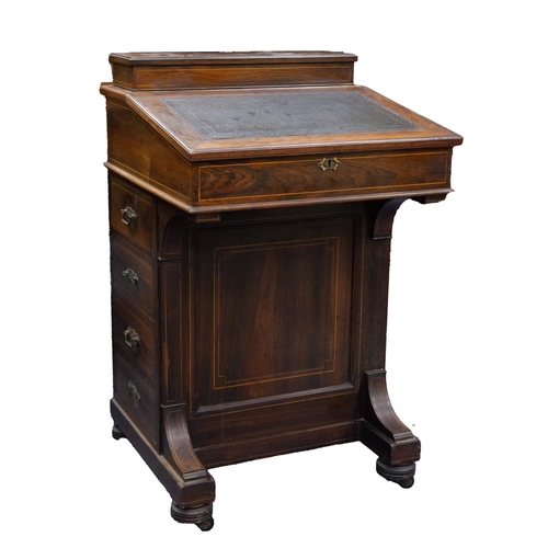 18 - EDWARDIAN ROSEWOOD DAVENPORT: A good early twentieth century rosewood Davenport desk, with spring re... 