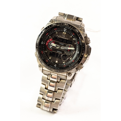 129 - GENT'S 'CASIO EDIFICE' STAINLESS STEEL STRAP WATCH, multiband 6, wave-cefitor?, in working condition... 