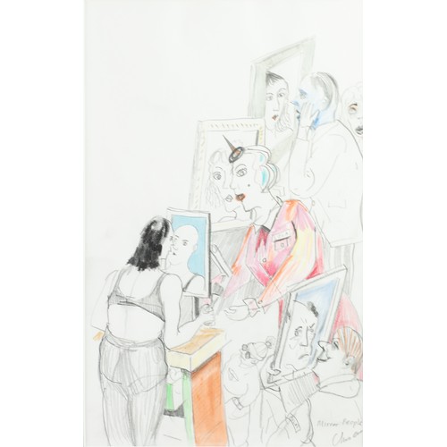 344 - CHRIS ORR (1943)MIXED MEDIA ON PAPER‘Mirror People’ Signed and titled 13 ½” x 8 ½” (34.3cm x 21.6cm)... 