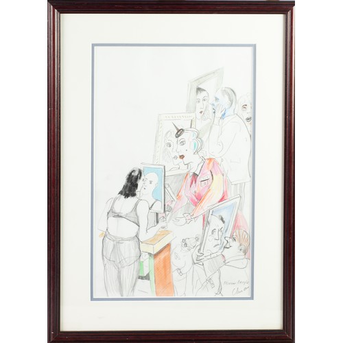 344 - CHRIS ORR (1943)MIXED MEDIA ON PAPER‘Mirror People’ Signed and titled 13 ½” x 8 ½” (34.3cm x 21.6cm)... 