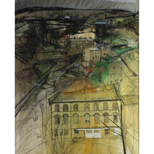 346 - TREVOR STUBLEY (1932-2010)MIXED MEDIA Northern Hill Town, probably Huddersfield Signed 30” x 25” (76... 