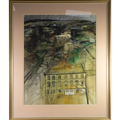 346 - TREVOR STUBLEY (1932-2010)MIXED MEDIA Northern Hill Town, probably Huddersfield Signed 30” x 25” (76... 