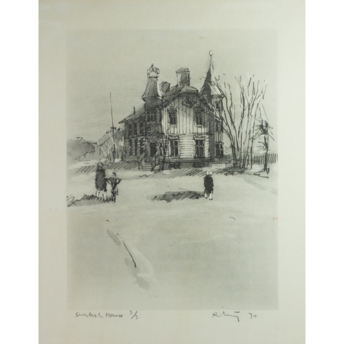 367 - HAROLD RILEY (1934-2023) ARTIST SIGNED LIMITED EDITION BLACK AND WHITE PRINT‘Swedish House’, (3/3) 1... 