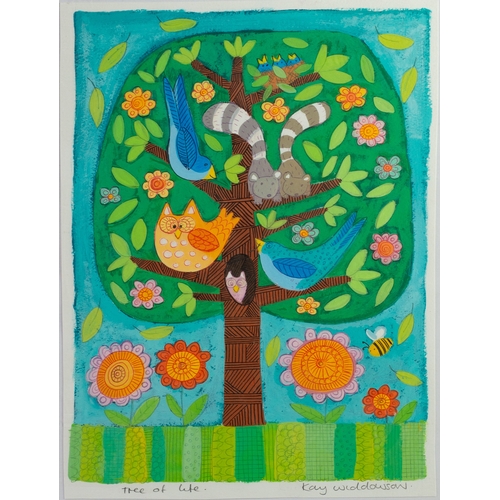 374 - KAY WIDDOWSON (MODERN) GOUACHE ‘Tree of Life’ Signed and titled in pencil12” x 9” (30.5cm x 22.9cm) ... 