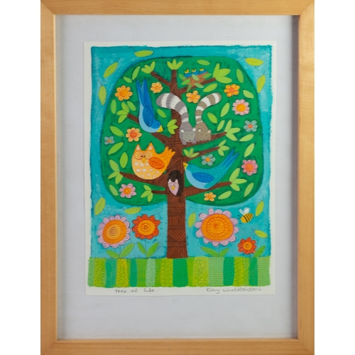 374 - KAY WIDDOWSON (MODERN) GOUACHE ‘Tree of Life’ Signed and titled in pencil12” x 9” (30.5cm x 22.9cm) ... 