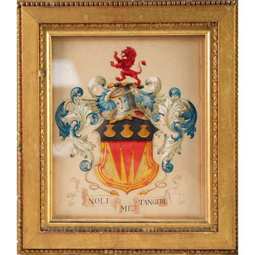 379 - JOHN LANCASTER WATERCOLOUR DRAWING Graeme family coat of arms, circa 1673, their seat Garnock, Dunni... 