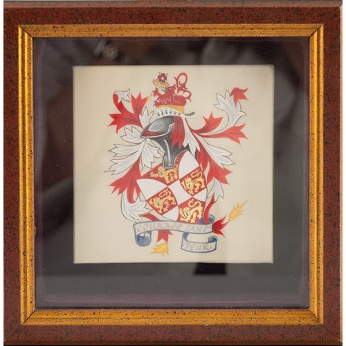 379 - JOHN LANCASTER WATERCOLOUR DRAWING Graeme family coat of arms, circa 1673, their seat Garnock, Dunni... 